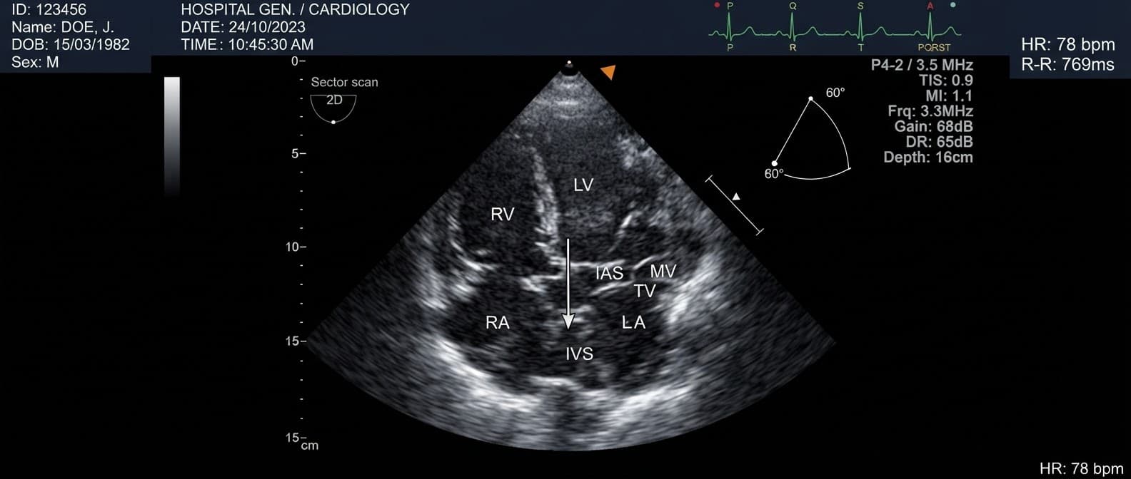 Echocardiogram apical four-chamber view in the imaging viewer